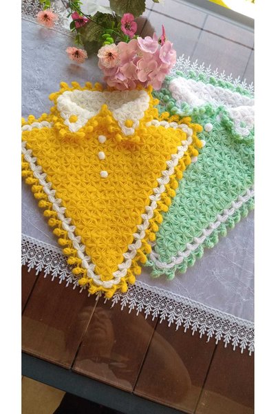 Bircan Hediyelik Bath Washcloth 2 Pieces with Hearts Yellow and Aqua Green