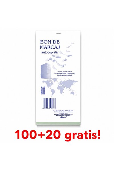 Libra 100+20 GRATIS! Bon marcaj autocopiativ, 2 exemplare, format 7x15 cm