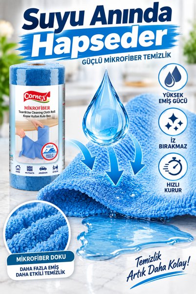 grimorlife 1 Adet 9 Yaprak Mikrofiber Kopar Kullan Rulo Temizlik Bezi – 25x25 cm, Yüksek Emicili, İz Bırakmayan, Çok Amaçlı Temizlik Bezi