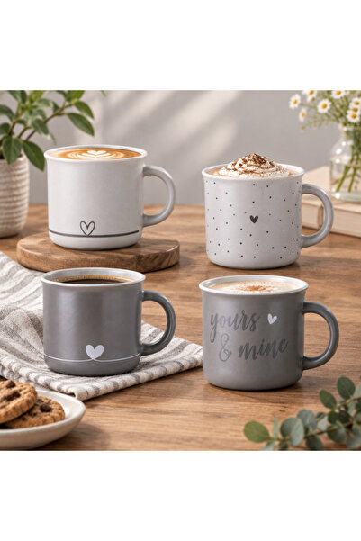 idei Ceramic mug with yours & mine inscription and dots, volume 350ml, modern...