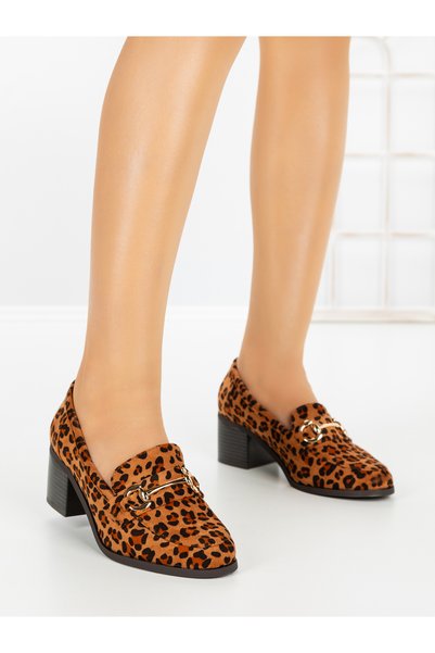 CM Pantofi cu toc gros model leopard din material textil Flaelyn