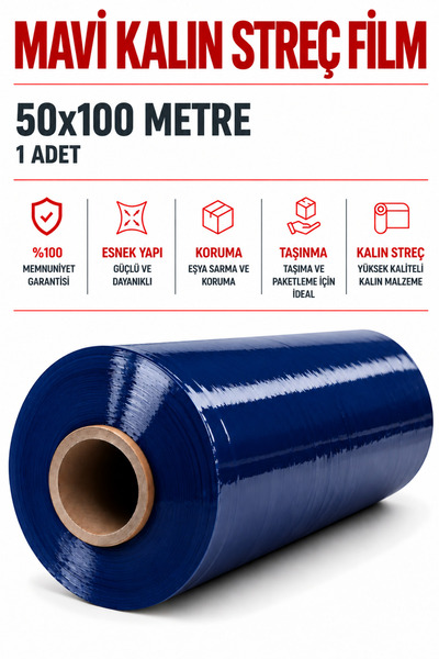 naft Mavi Renk Mega Boy Eşya Mobilya Sarma Koruma Ambalaj Streci Taşıma Taşın...