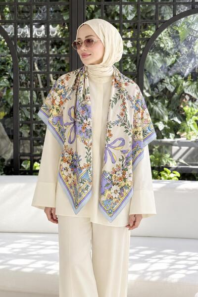 AFVENTE Eșarfă și șal moale liliac cu model floral și cu ramă, în stil retro ...