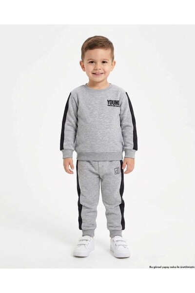 Egelite Boys' Winter 3-Thread Ribbed Print Detailed Thick Tracksuit Set for A...