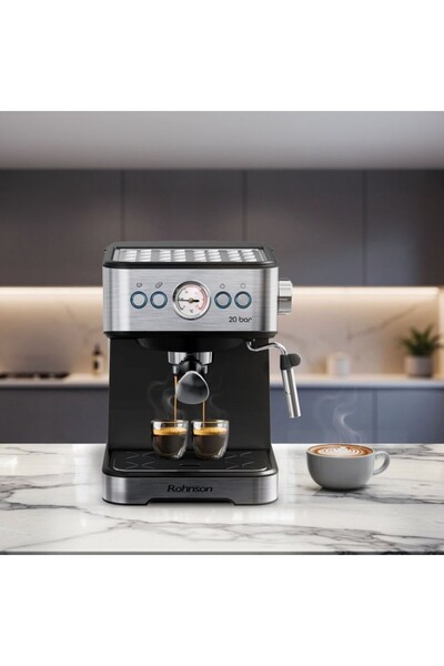 ROHNSON Espressor manual R98034, 20 bari, 850 W, 1,8 L, protectie la supraincalzire si suprapresiune, ERP, NTC, PID,indicator presiune, functie abur