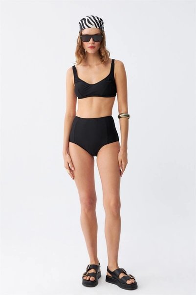 Mariposa Secret Women's Black Padded Square Neck High Waist Bikini Set