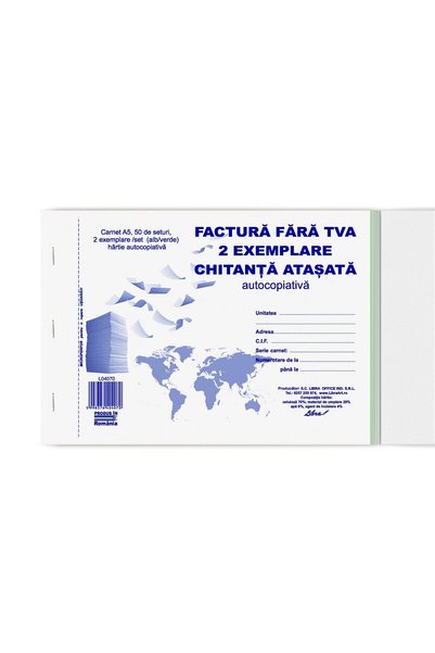 Libra Factura A5 2 exemplare fara TVA cu chitanta atasata autocopiativa - L04070