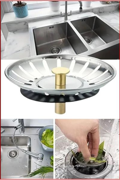 Hayveys Stainless Steel Sink Strainer 8 cm Gold Handle with Silicone Base Kitchen Sink Drain Filter
