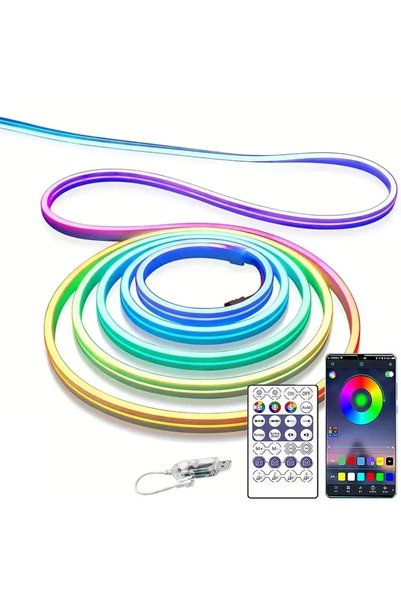 OEM Ταινία LED Neon RGB+IC 5m USB με Τηλεχειριστήριο και Έλεγχο Εφαρμογής Rixme