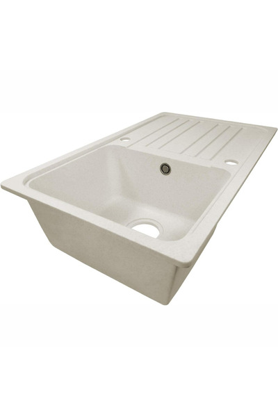 aquamarin Chiuvetă de bucătărie din cuarț, bej, 56,9 × 44,9 cm, cu set de scu...
