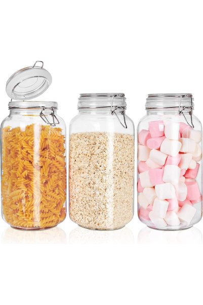 Generic Set of 3 Clear Glass Jars with Lid | Airtight Glass Storage Container...