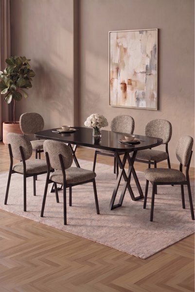 asaella mobilya Hooli 90x168 SİYAH MERMER DESEN Mdf Masa, Metal X Ayak, Metal...