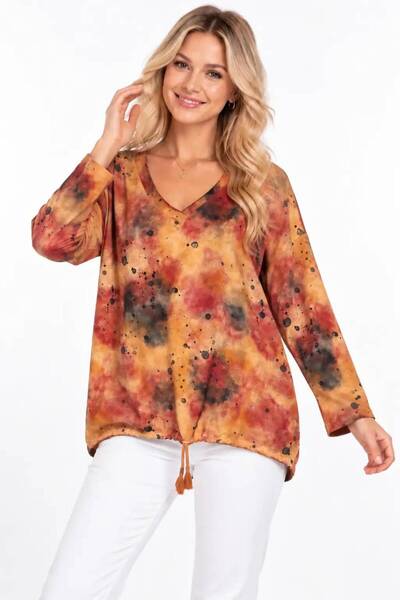 Hanımefendi Butik İtalyan Batik Desen Sweat Bluz - TURUNCU