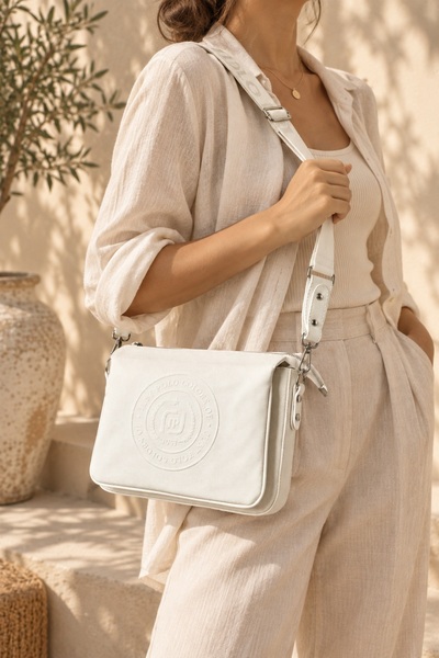 Just Polo White Adjustable Long Strap Water Resistant Lacoste Fabric Women's ...