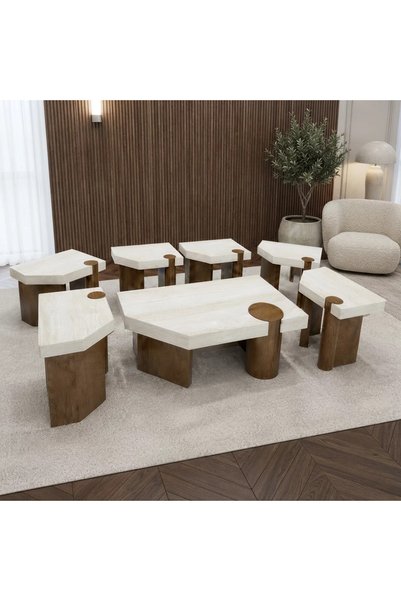 Generic طقم طاولة خشبي بتصميم عصري مودرن ــ بيج خشبي ــ 130×70×45 سم