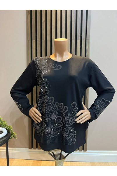 AKMAVİ Women's Middle-Aged and Above Sea Tail Winter Mom Combed Cotton Blouse