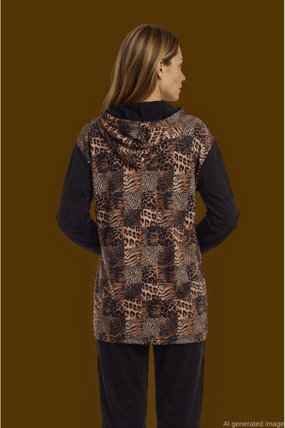 Sementa Hooded Leopard Print Tunic Set - Brown
