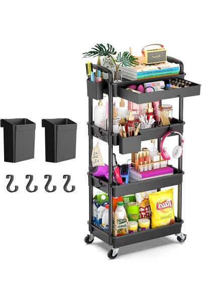 Generic 3-Tier Mobile Storage Trolley with Detachable Drawer, Black – Heavy-D...