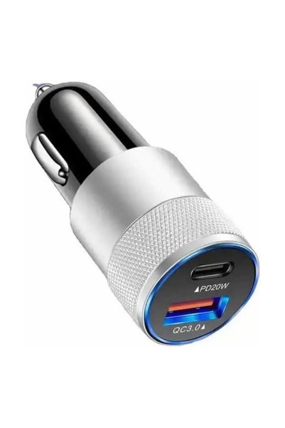 OEM Φορτιστής αυτοκινήτου W16929-6 Dual USB PD20W και QC3.0 σε ασημί χρώμα