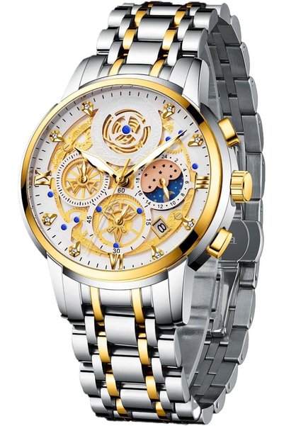 Generic Luxury Men’s Moon Phase Watch, Multifunction Quartz Chronograph Wrist...