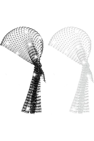 Generic 2 pcs rhinestone head scarf for women, glitter diamond mesh headpiece...