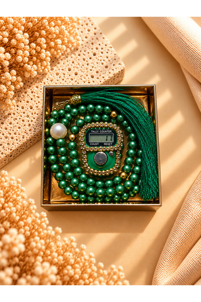 Bilenler Plastic Prayer Beads with Stones Zikirmatik Gift Set 8 X 8 Green