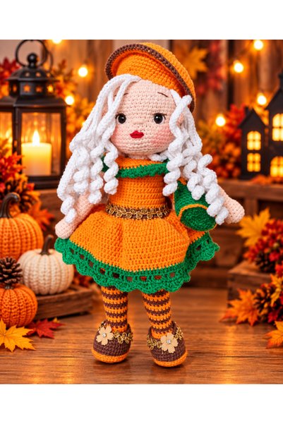 OEM Clementina - Autumn and Halloween Crocheted Doll, 35 cm