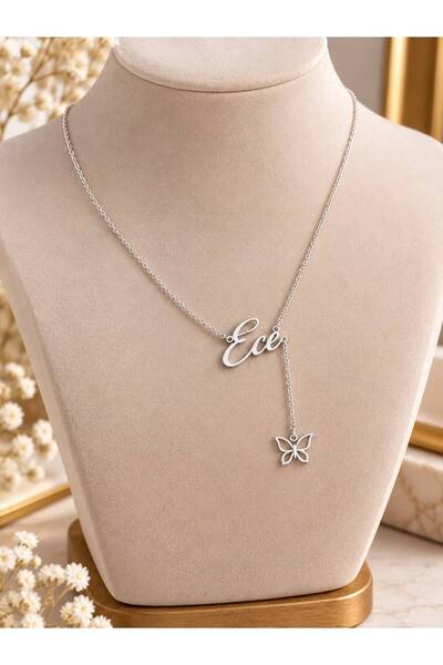 OGO SİLVER 925 Ayar Gümüş Kişiye Özel İsimli Sallantılı Kelebek Kolye