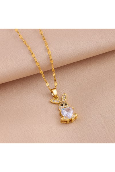 Choice 6097 necklace white New 316L Stainless Steel Cute Zircon Rabbit Neckla...