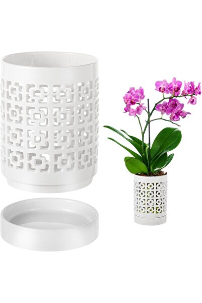 Generic Ceramic Orchid Planter with Holes, Orchid Pots with Tray for Home Pla...