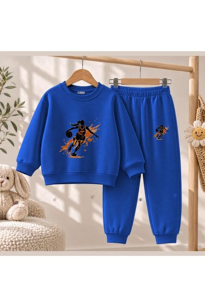 playwear Team Sweatshirt Orange Shadow Basketball Printed Girls Boys Crew Neck