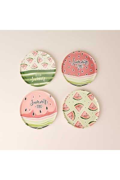Ülger Seramik Watermelon 4'lü Tabak Seti - Renkli - 21 cm