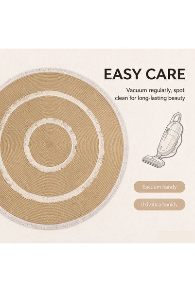 Generic Brand Boho Round Jute Rug with White Tassels, Hand Woven Natural Fibe...