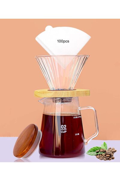 Generic V60 drip coffee set Big Server 550ml with Wooden Lid, Wooden Dripper ...