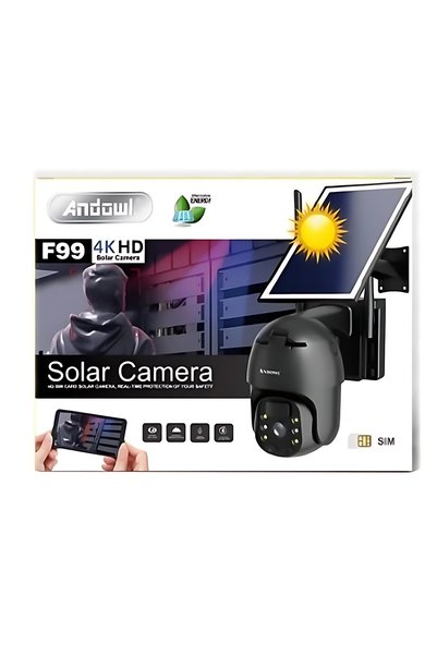 Andowl Αδιάβροχη ηλιακή κάμερα με SIM 4G 4K HD F99 σε μαύρο χρώμα