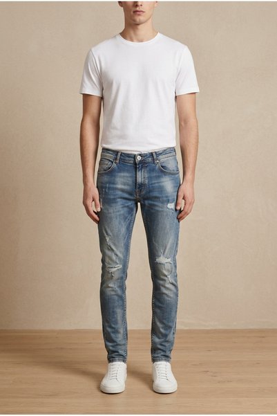 OEM Blugi barbati casual regular fit prespalati cu rupturi decorative la genu...