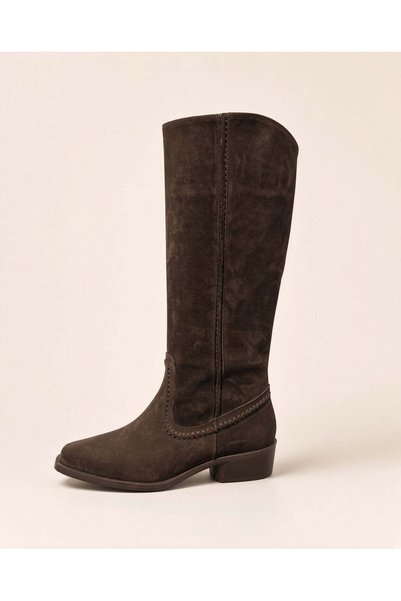 37brandshoes Koyu Mocha Rengi Hakiki Süet Diz Üstü Çizme