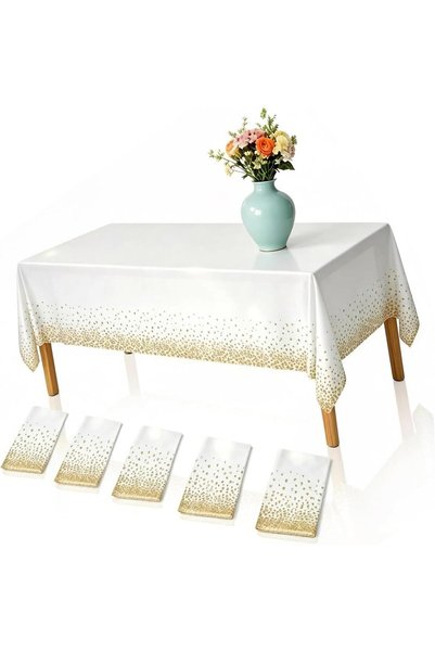 Generic 5-Pack White Tablecloths with Gold Dots, 54×108 Inch Rectangle Table ...
