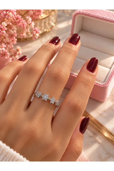 Lilith Takı Sparkling Floral Design Silver Color Stone Women's Ring – Elegant...