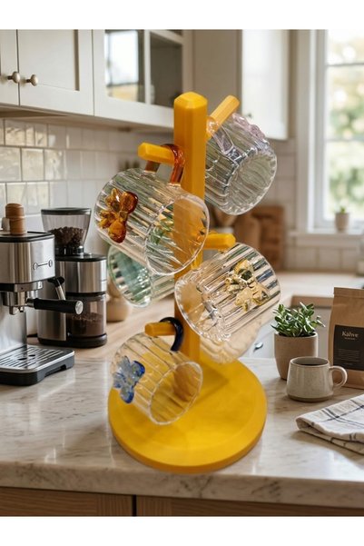 NYC HOME Molino Fiyonklu 6'lı Standlı Cam Çay-Kahve Bardak Seti (90 ml)