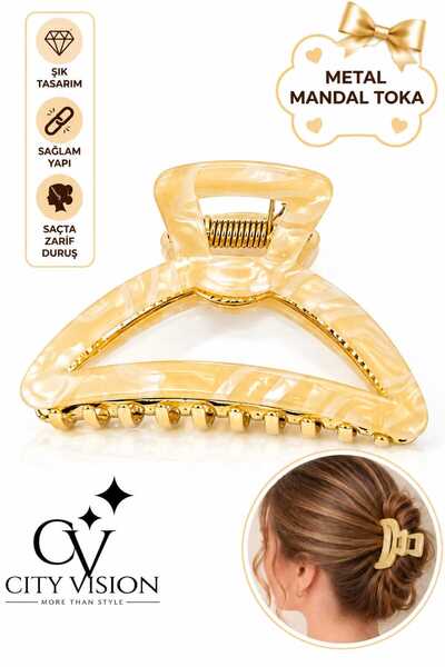 cityvision Oval Model Yellow Color Acetate Metal Hair Clip - Large Size - Sty...