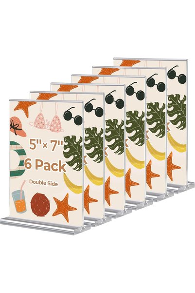 Generic 6 Pack Acrylic Sign Holder 5 x 7, Double-Sided Clear Sign Holder Plas...
