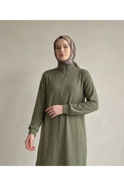Lunsera Store فستان بيك بتفاصيل سحاب - كاكي
