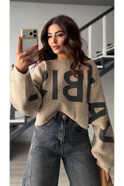 Oslove Mink anthracite premium sweater with text