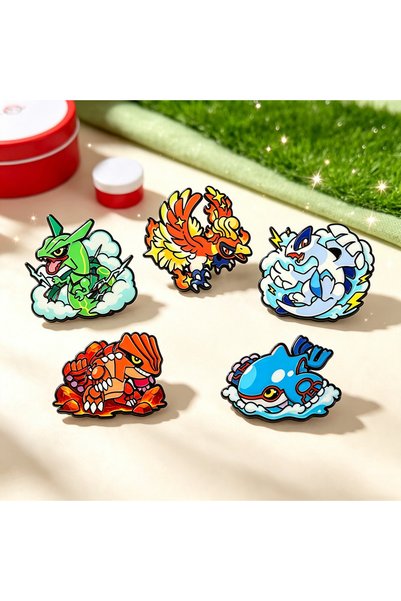 BANDAI 5 قطع دبابيس مينا على شكل وحوش أسطورية ووحش كرتوني، شارات طية صدر، رايق