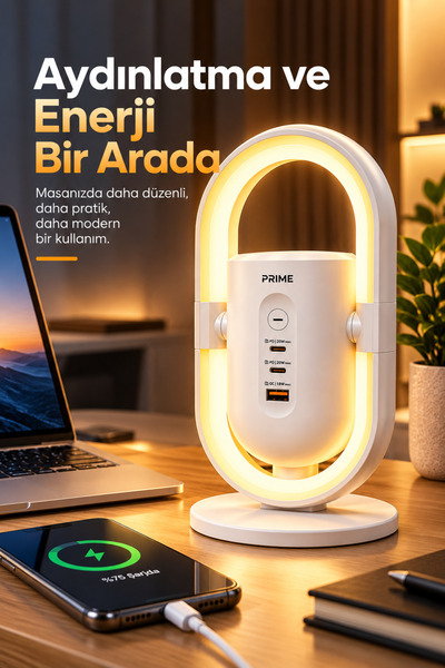 Merwish 1050J Akım Korumalı 2'li Priz, 2 USB-C PD 20W, USB-A QC 18W Hızlı Şarj, LED Gece Lambası, 1,9 Metre Kablo, 3680W