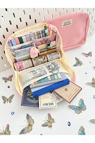 Kağıt Gemi Dükkan Creative Pencil Case Pembe 9 Bölmeli Geniş Hacimli Kalem Kutusu Kırtasiye ve Hobi Organizer Çantası