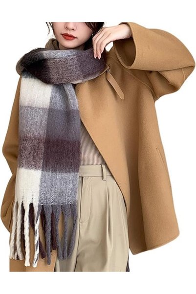 Generic Women's Chunky Winter Scarf - Warm Knit Thick Plaid Checked Style, La...