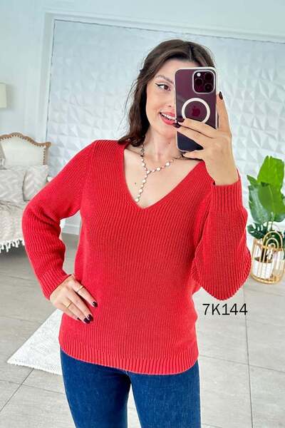 İnce Topuk V-Neck Knitwear Blouse 7K144