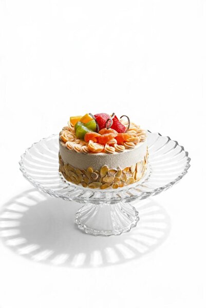 ALBETTO Luxury glass presentation plate with legs, round cake and treat plate 29.5cm